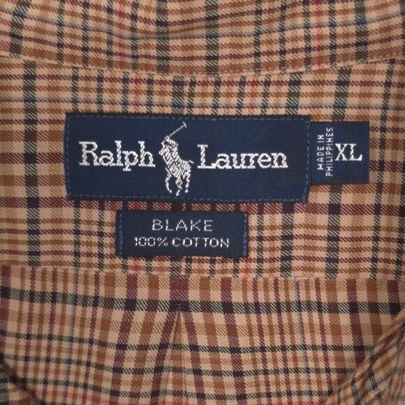 RALPH LAUREN Men's Shirt BLAKE Size XL Plaid Brown Cotton Check Button Down LS - Picture 2 of 9